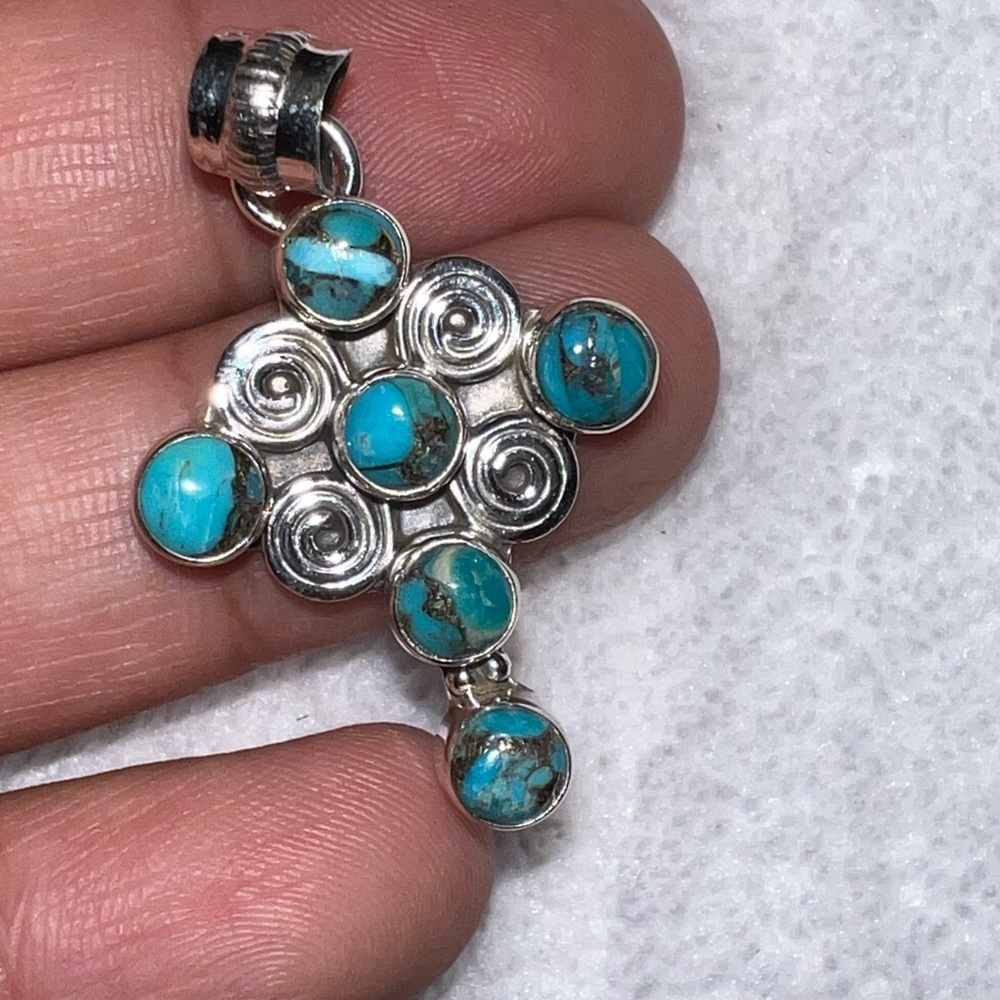 Sterling silver turquoise cross pendant